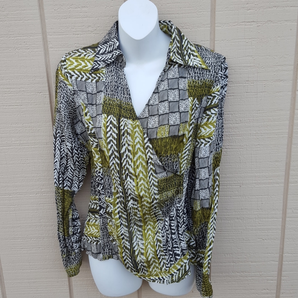 New LYNN RITCHIE XS Silk Faux Wrap Blouse
